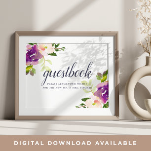 Vibrannt Bloom Wedding Gästebuchsign Poster