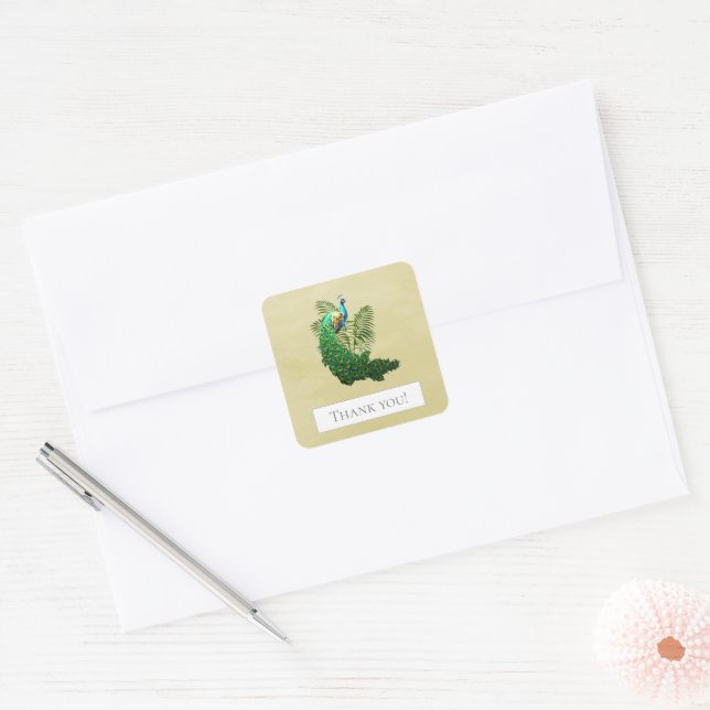 Vibrannt Peacock Vielen Dank | Gelbe Aufkleber (Umschlag)