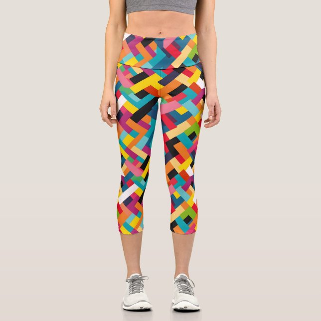 Vibrannte Farben Basketweave Muster Capri Leggings (Vorderseite)