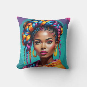 Vibrannte Melanin Frau - Pop Kunst Inspiriert Kissen