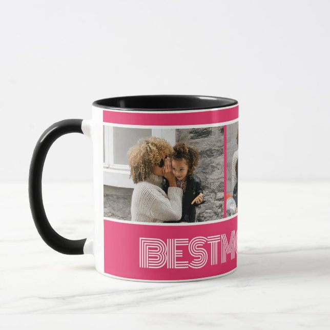 Vibrannte rosa Beste Mama je 3 FotoCollage kundens Tasse (Links)