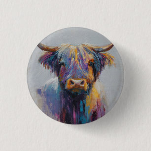 Vibranntes Highland Coo-Abzeichen - Schaltfläche " Button