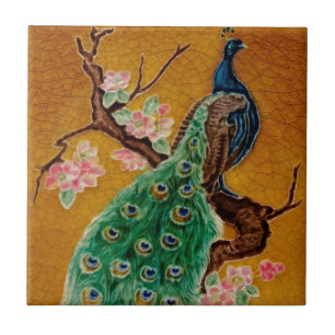 Vibranntes Majolica Peacock Repro Antiquitätenmus Fliese