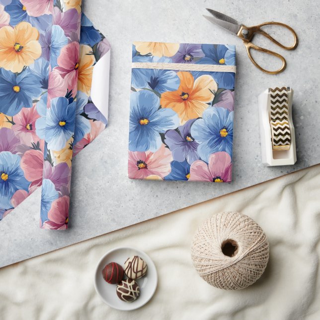 Vibranntes Pastel Multicolor Floral Nahtloses Must Geschenkpapier (Kunsthandwerk)