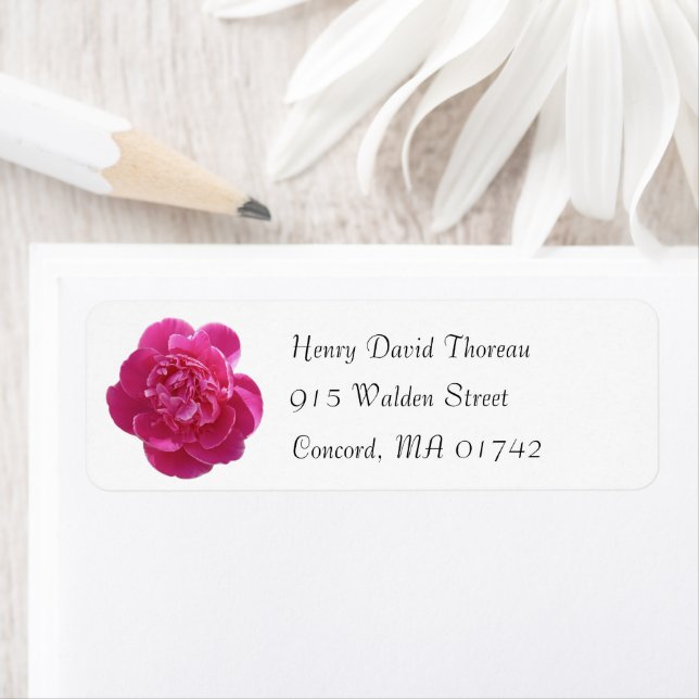 Vibranntes Pink Peony Blume Rückgabeadresse-Label (Insitu)