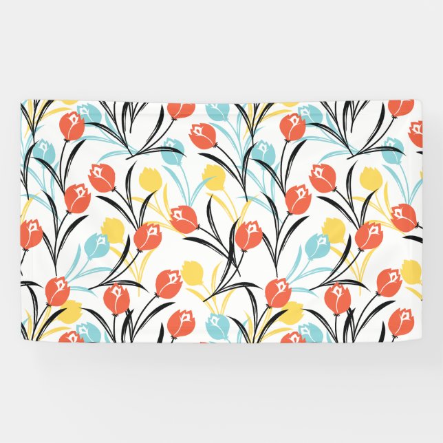 Vibranntes Tulip Muster Blumendesign auf Weiß Banner (Horizontal)
