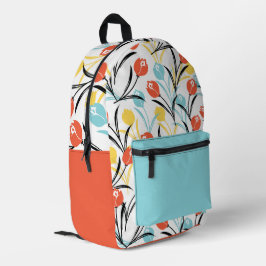 Vibranntes Tulip Muster Blumendesign auf Weiß Bedruckter Rucksack