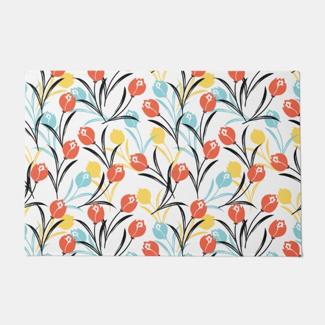 Vibranntes Tulip Muster Blumendesign auf Weiß Fußmatte (Vorderseite)