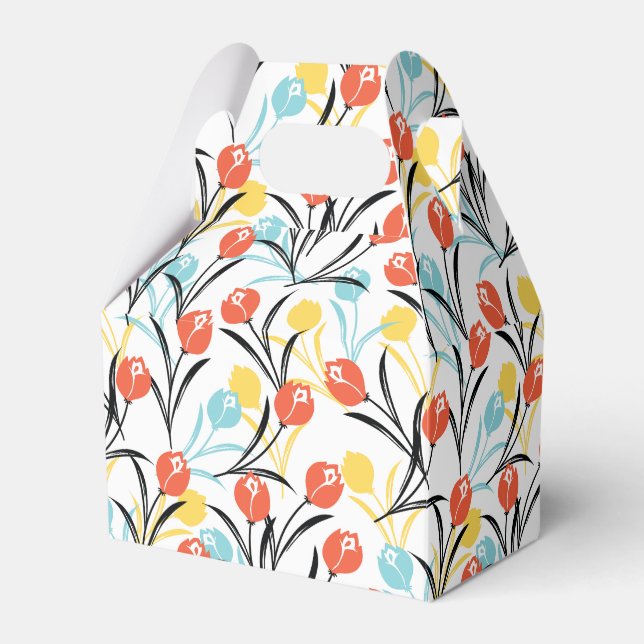 Vibranntes Tulip Muster Blumendesign auf Weiß Geschenkschachtel (Vorderseite)