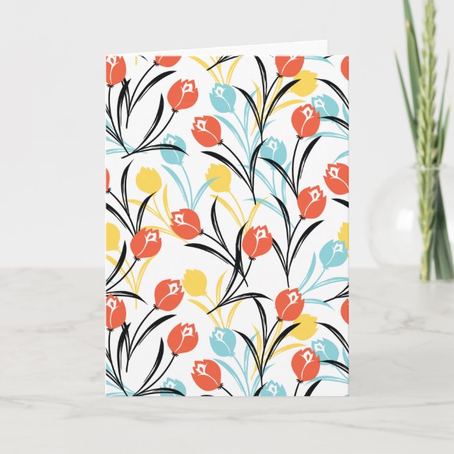 Vibranntes Tulip Muster Blumendesign auf Weiß Karte (Vorderseite)