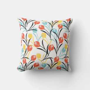 Vibranntes Tulip Muster Blumendesign auf Weiß Kissen