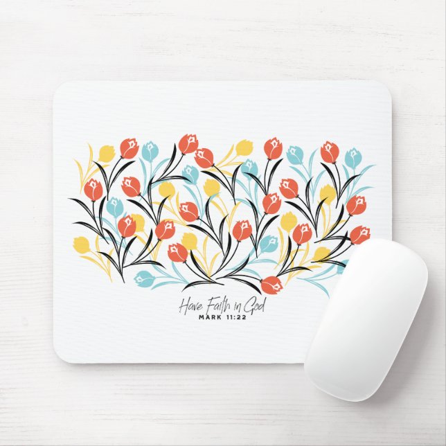 Vibranntes Tulip Muster Blumendesign auf Weiß Mousepad (Mit Mouse)