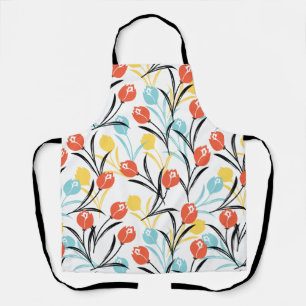 Vibranntes Tulip Muster Blumendesign auf Weiß Schürze