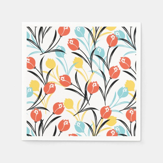 Vibranntes Tulip Muster Blumendesign auf Weiß Serviette (Vorderseite)