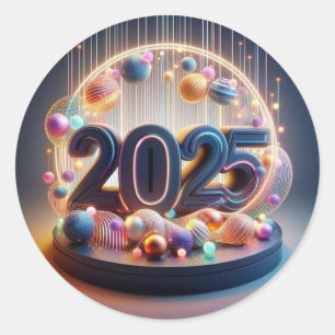 : Vibrant 2025 Celebration Design Runder Aufkleber