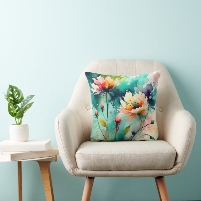 Vibrant Abstract Floral Pillow Kissen (Stuhl )