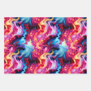 Vibrant Abstract Fluid Art Wrapping Paper Geschenkpapier Set
