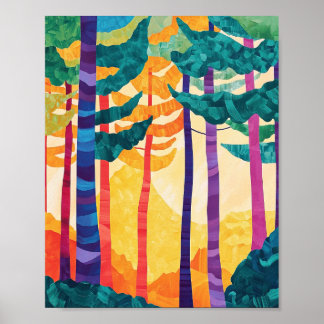 Vibrant Abstract Forest Sunset Poster Wall Art