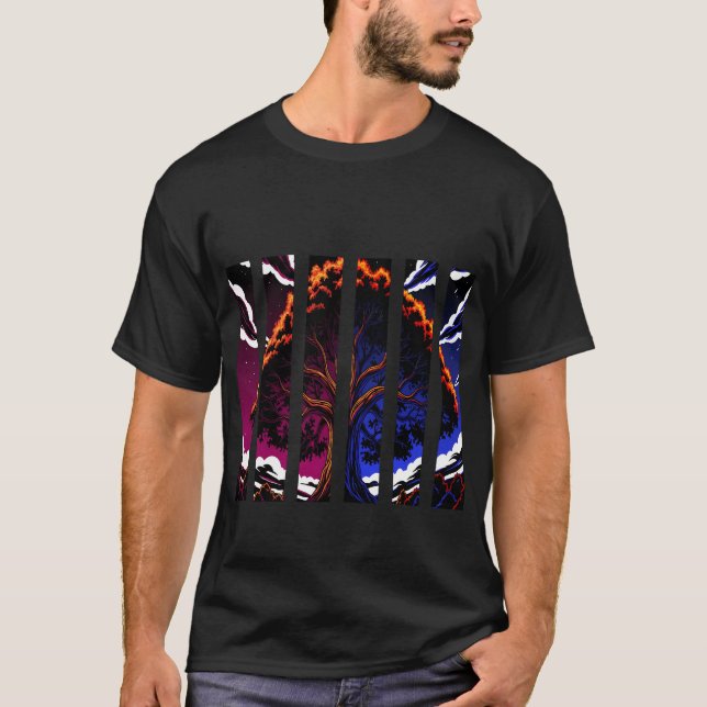 Vibrant Abstract Forest Tree Split Panel Art T-Shirt (Vorderseite)
