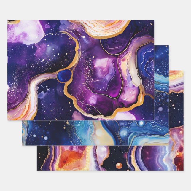 Vibrant Abstract Geode Art with Cosmic Swirl Geschenkpapier Set (Set)