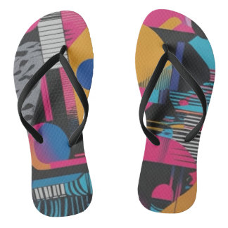 Vibrant Abstract Geometry Glitch Pop Chaos Design  Flip Flops
