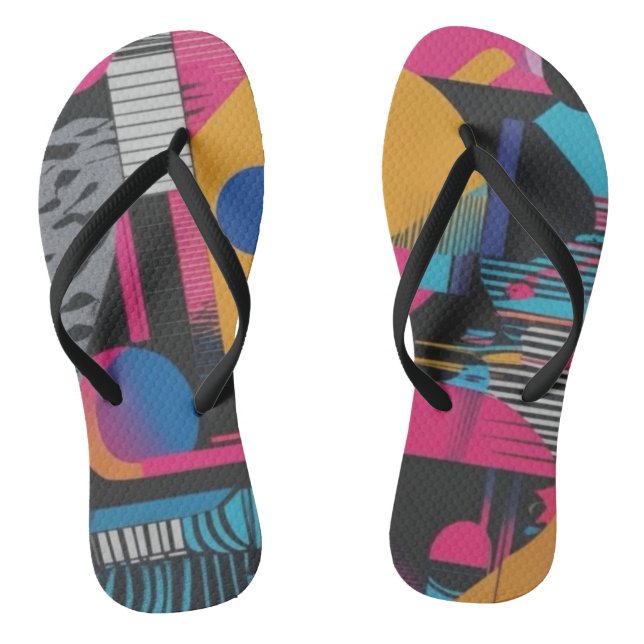Vibrant Abstract Geometry Glitch Pop Chaos Design  Flip Flops (Fußbett)