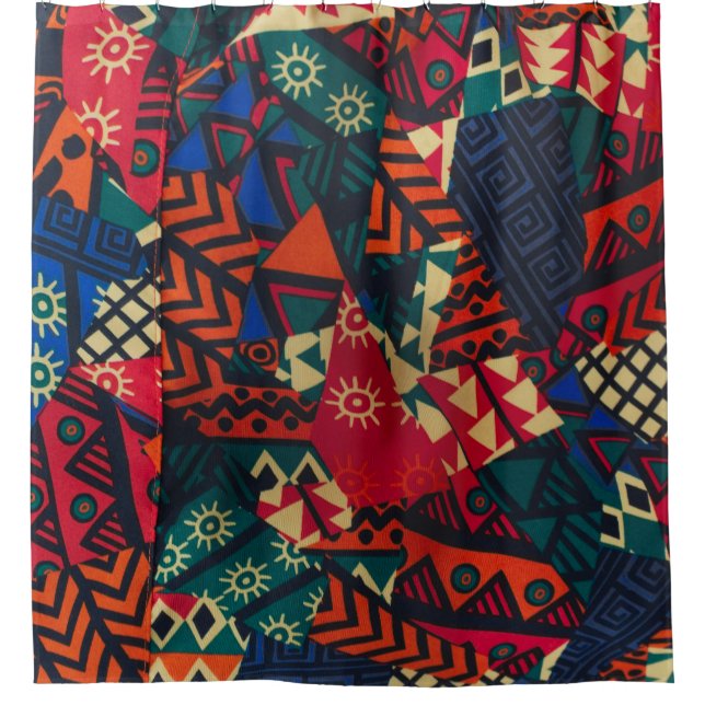 Vibrant African Geometric Tribal Abstract Pattern  Duschvorhang (Vorderseite)