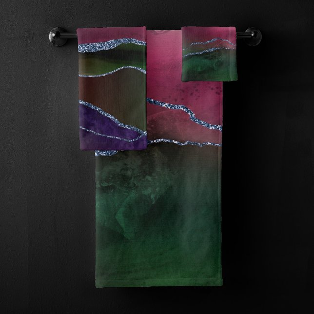 Vibrant Agate | Rich Pink und grüner Jewel Tone Badhandtuch Set (Von Creator hochgeladen)
