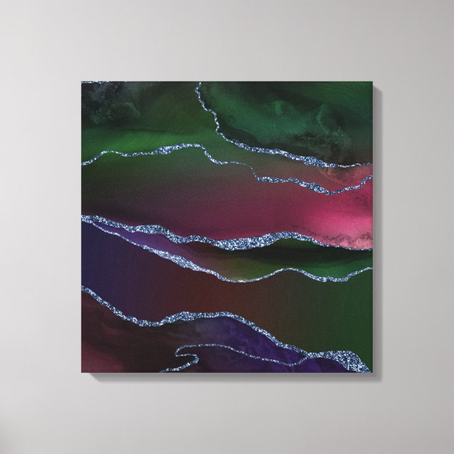 Vibrant Agate | Rich Pink und grüner Jewel Tone Leinwanddruck (Vorderseite)