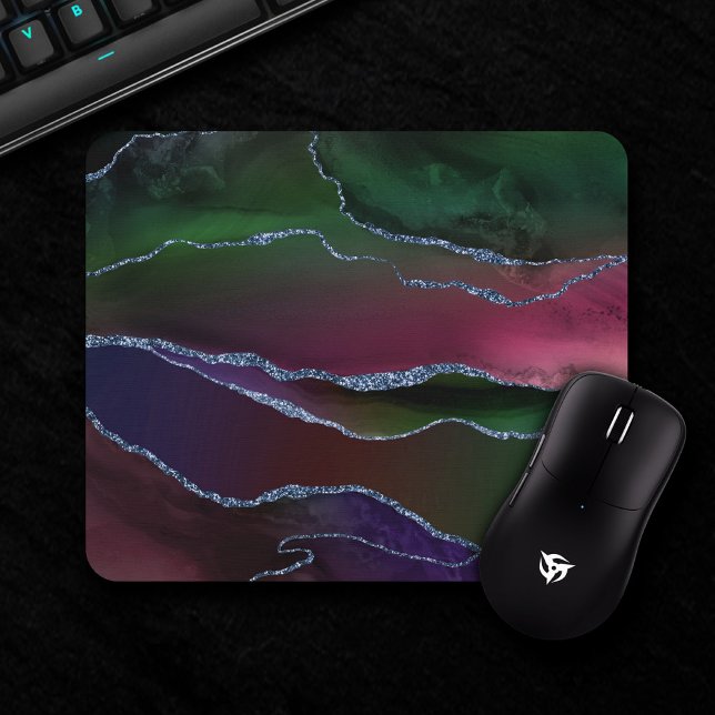 Vibrant Agate | Rich Pink und grüner Jewel Tone Mousepad (Von Creator hochgeladen)