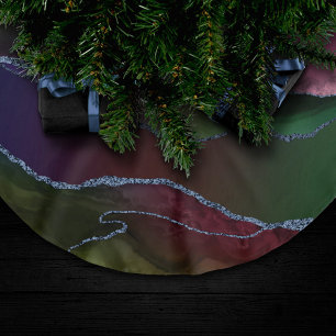 Vibrant Agate Rich Pink und grüner Jewel Tone Polyester Weihnachtsbaumdecke