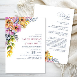 Vibrant All in One Pink and Orange Floral Wedding  Einladung