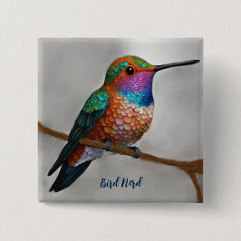 Vibrant Allen’s Hummingbird Painting Button