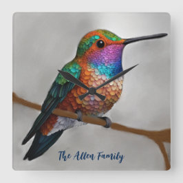 Vibrant Allen’s Hummingbird Painting Quadratische Wanduhr