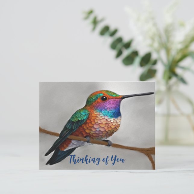 Vibrant Allen's Hummingbird-Malerei Postkarte (Stehend Vorderseite)