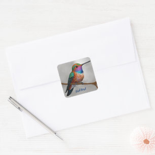Vibrant Allen's Hummingbird-Malerei Quadratischer Aufkleber
