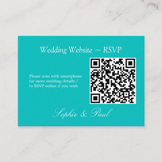 Vibrant Aqua QR Code Site Web Carte RSVP (Devant)