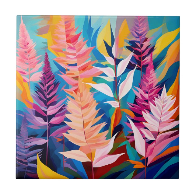 Vibrant Astilbe Floral Geometric Fliese (Vorderseite)