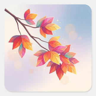 Vibrant Autumn Leaves Branch Quadratischer Aufkleber
