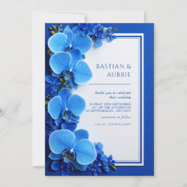 Vibrant Azure Blue Botanical Orchid Wedding Einladung