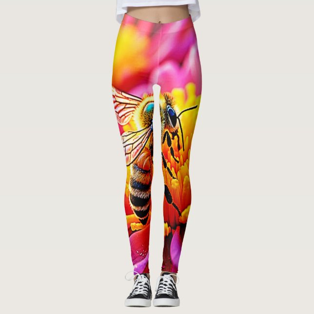 Vibrant Bee on Bloom Design Leggings (Vorderseite)