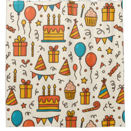 Vibrant Birthday Party Seamless Pattern Duschvorhang
