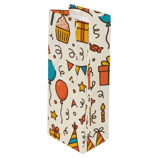 Vibrant Birthday Party Seamless Pattern Geschenktüte Für Weinflaschen (Vorderseite Schrägansicht)