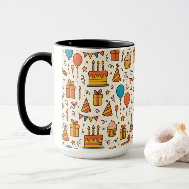 Vibrant Birthday Party Seamless Pattern Tasse (Mit Donut)