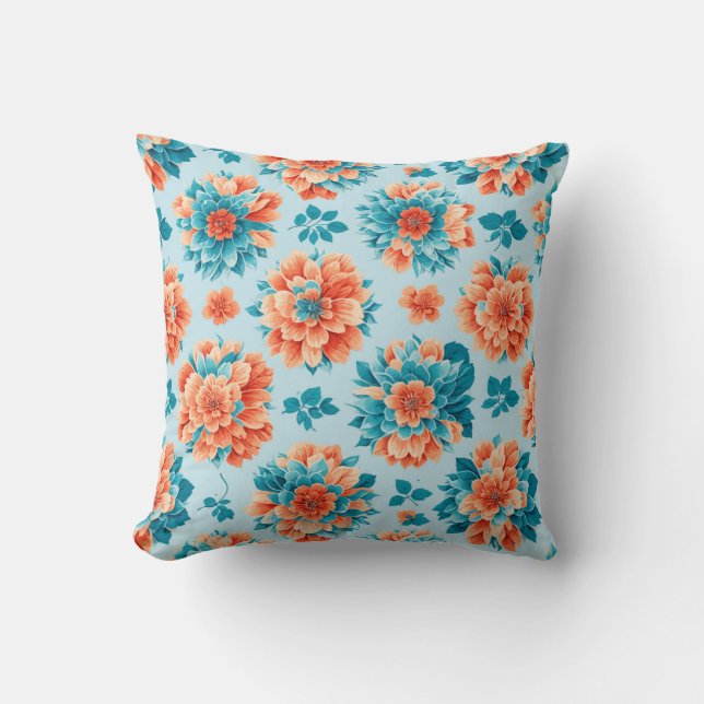 Vibrant Blau und Orange Illustration Kissen (Vorderseite)