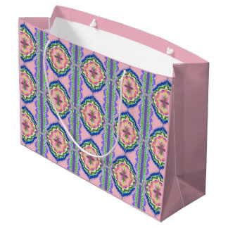 Vibrant Bloom Kaleidoscope: Pink & Emerald Mandala Große Geschenktüte