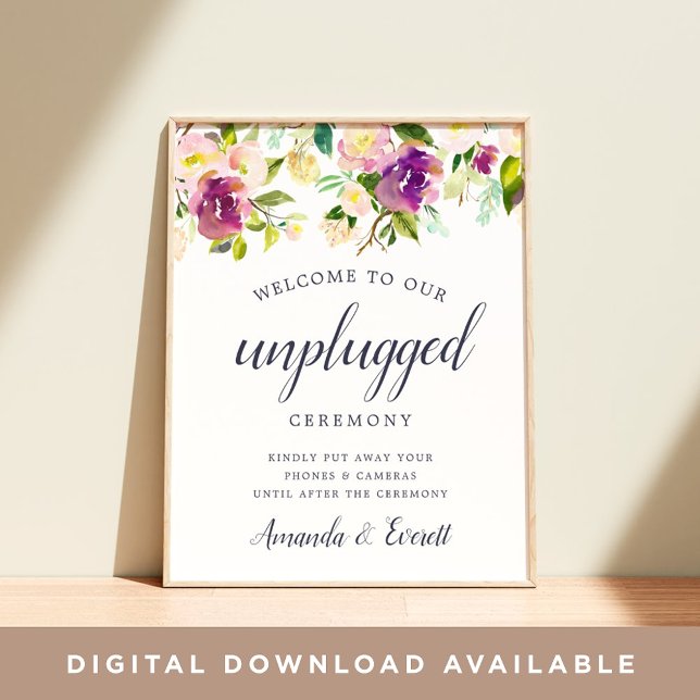 Vibrant Bloom Unplugged Wedding Zeremony Sign Poster (Von Creator hochgeladen)