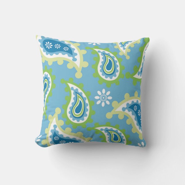 “Vibrant Blue & Green Paisley Pattern“Vibrant Blue Kissen (Vorderseite)
