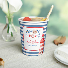 Vibrant Blue Red Coastal Lighthouse Baby Shower Pappbecher