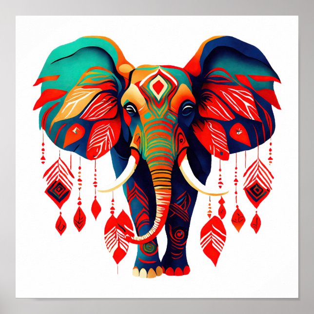 Vibrant Boho Chic Elephant Poster (Vorne)